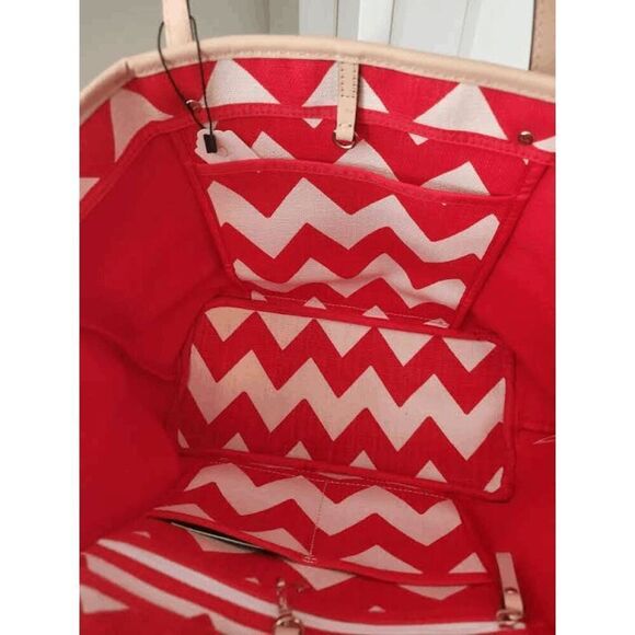 Kate Spade Harmony Chevron Tote Red Ivory - Picture 6 of 12